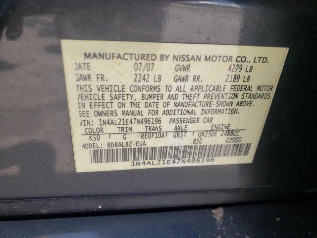 Photo 10 from auction – 2007 NISSAN ALTIMA 2.5 with VIN 1N4AL21E47N496196