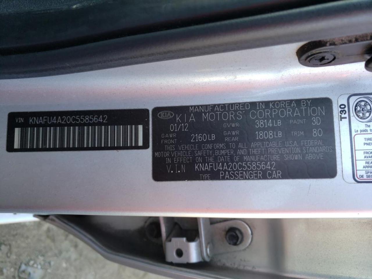 Photo 10 from auction – 2012 KIA FORTE EX with VIN KNAFU4A20C5585642