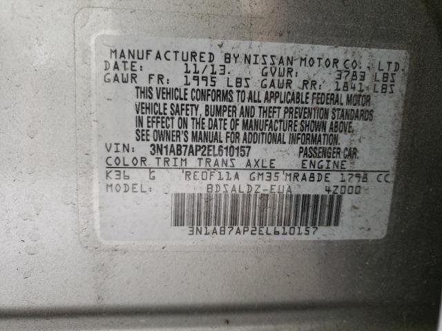 Photo 10 from auction – 2014 NISSAN SENTRA S with VIN 3N1AB7AP2EL610157
