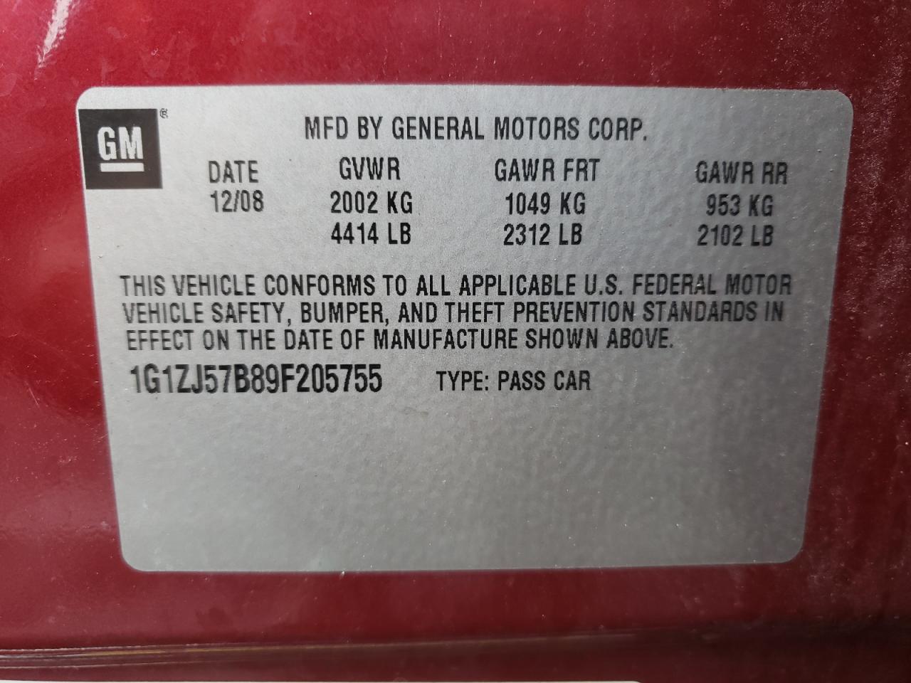 Photo 10 from auction – 2009 CHEVROLET MALIBU 2LT with VIN 1G1ZJ57B89F205755