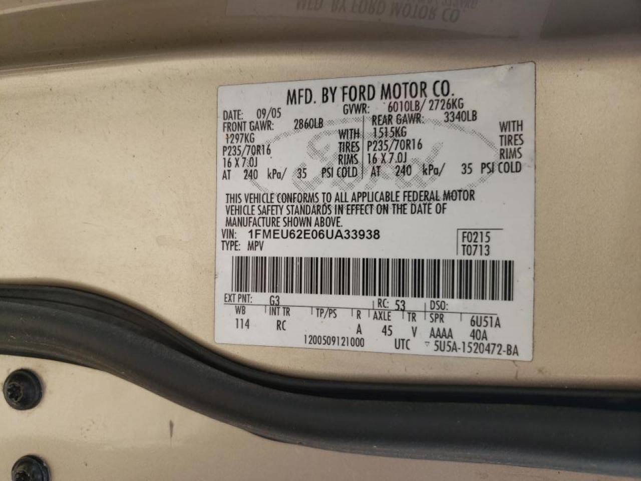 Foto 10 de la subasta – 2006 FORD EXPLORER X con VIN 1FMEU62E06UA33938