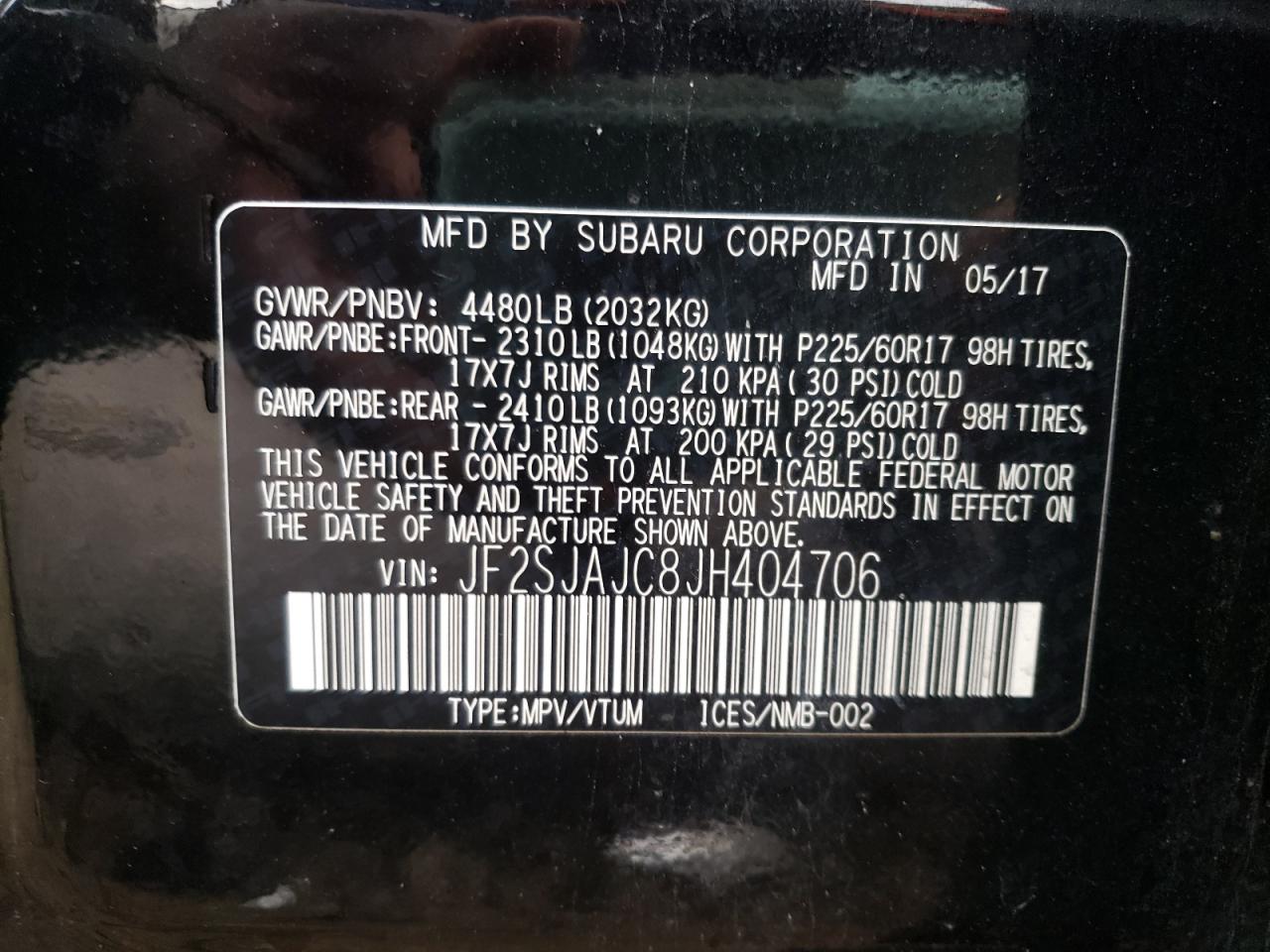 Photo 10 from auction – 2018 SUBARU FORESTER 2 with VIN JF2SJAJC8JH404706