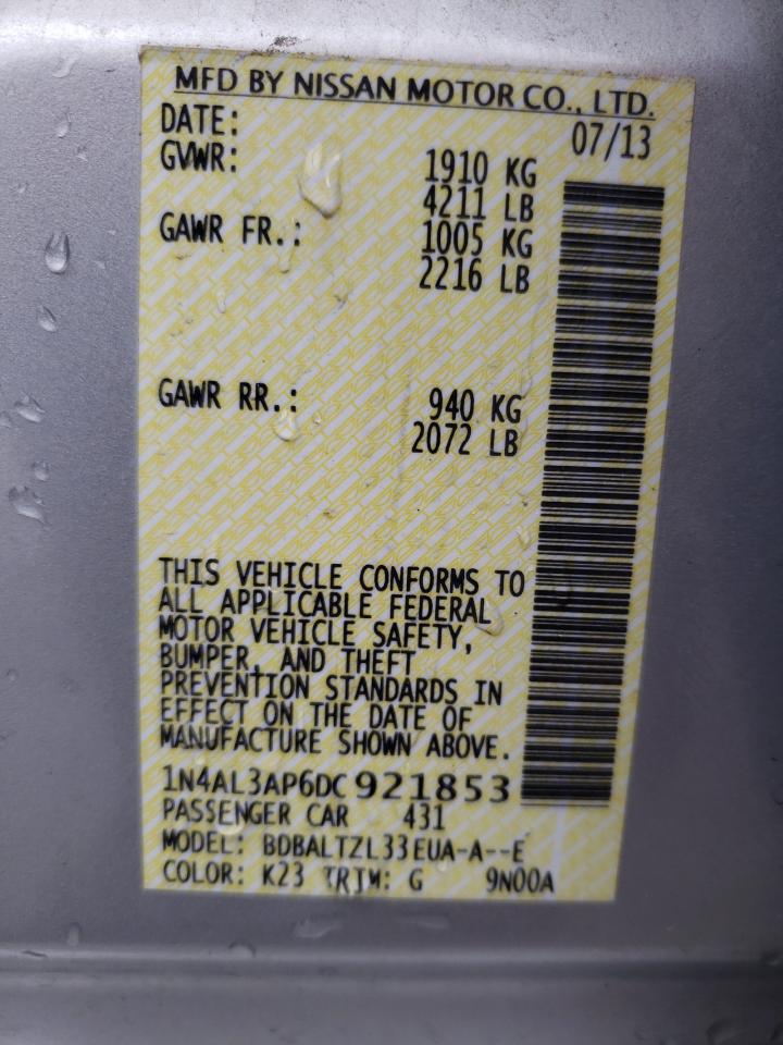 Photo 10 from auction – 2013 NISSAN ALTIMA 2.5 with VIN 1N4AL3AP6DC921853