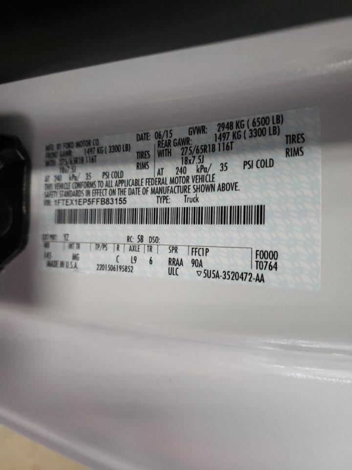Photo 10 from auction – 2015 FORD F150 SUPER with VIN 1FTEX1EP5FFB83155