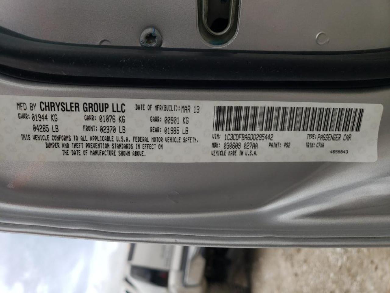 Photo 10 from auction – 2013 DODGE DART SXT with VIN 1C3CDFBA6DD295442
