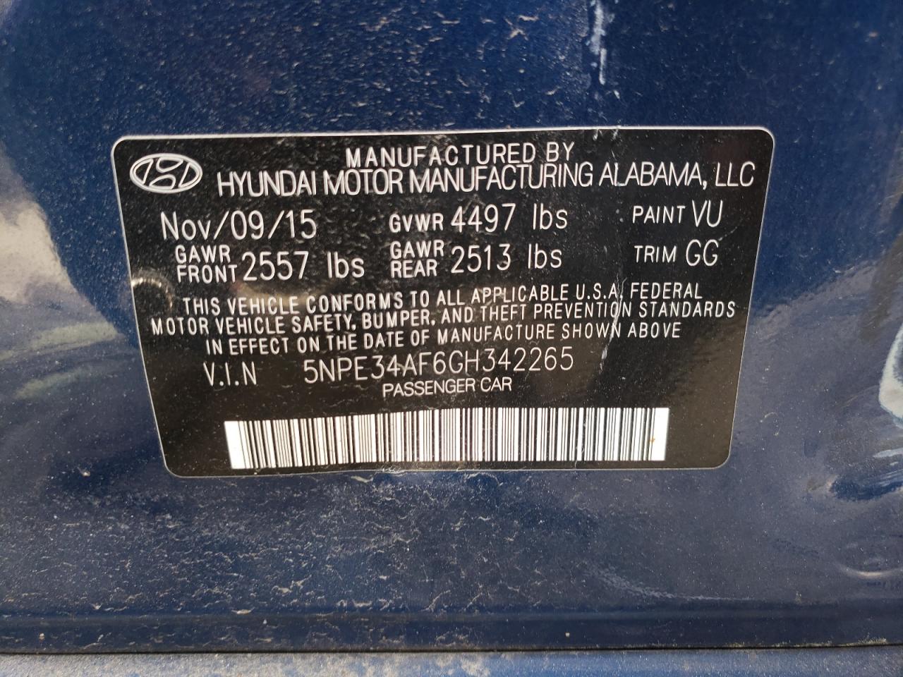Photo 10 from auction – 2016 HYUNDAI SONATA SPO with VIN 5NPE34AF6GH342265
