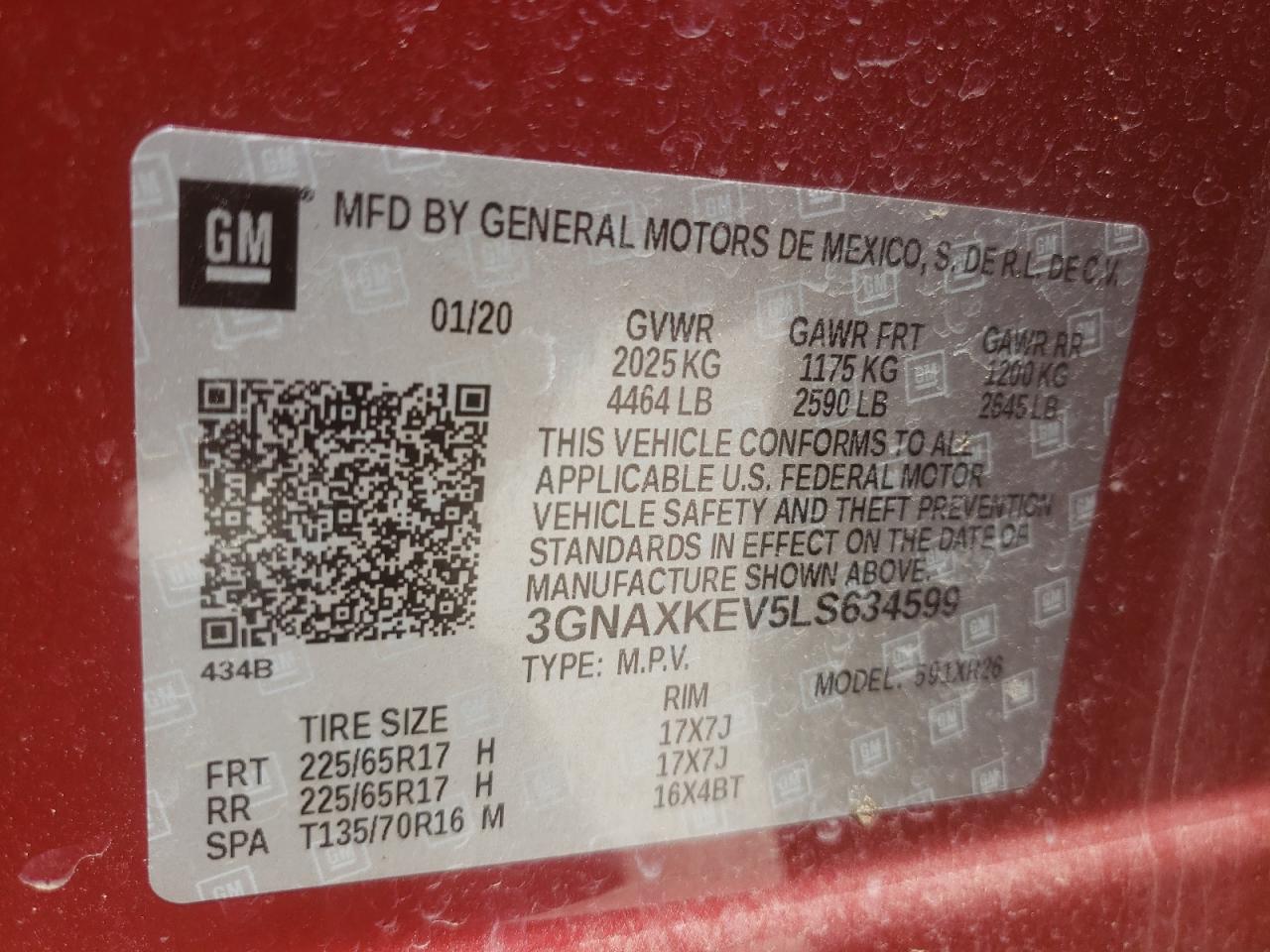 Photo 10 from auction – 2020 CHEVROLET EQUINOX LT with VIN 3GNAXKEV5LS634599