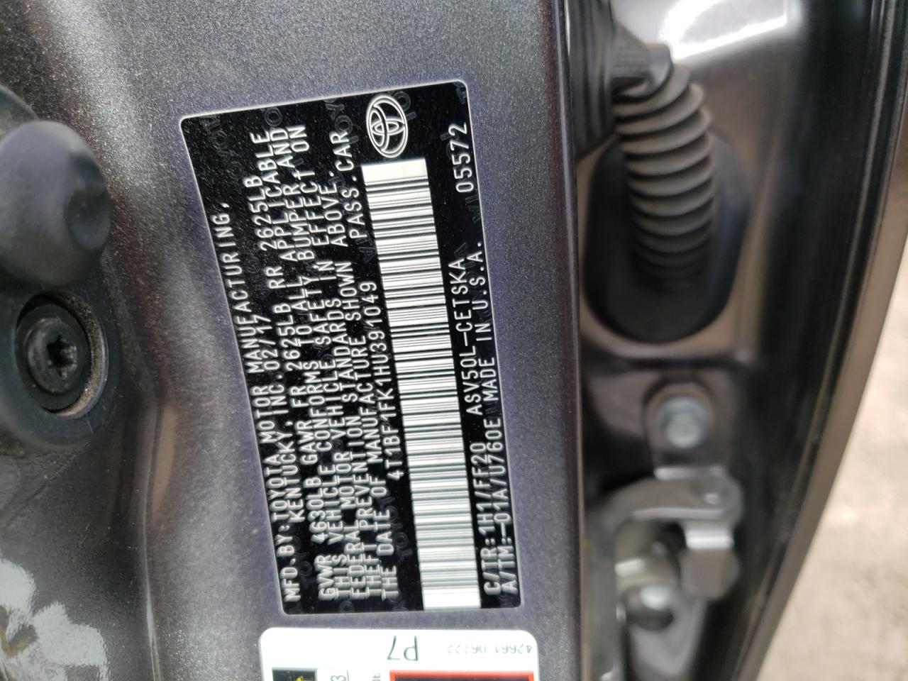 Photo 10 from auction – 2017 TOYOTA CAMRY LE with VIN 4T1BF1FK1HU391049