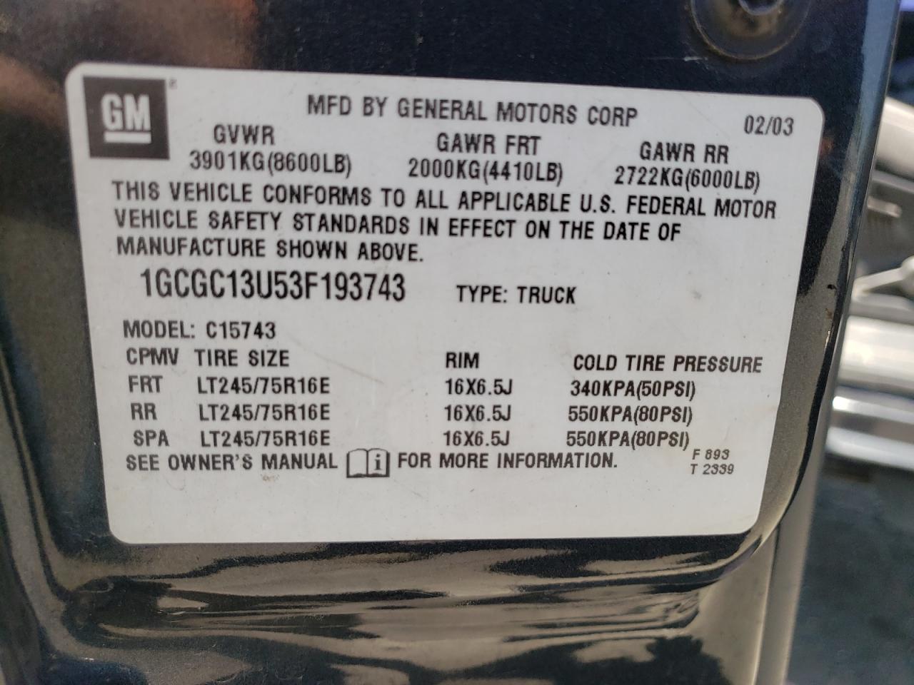Photo 10 from auction – 2003 CHEVROLET SILVERADO with VIN 1GCGC13U53F193743