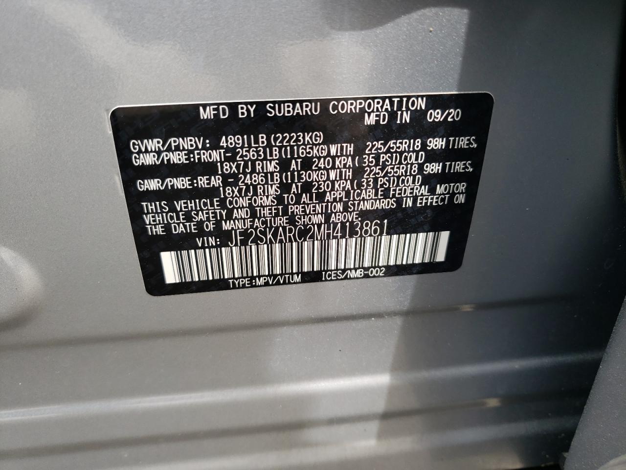 Photo 10 from auction – 2021 SUBARU FORESTER S with VIN JF2SKARC2MH413861