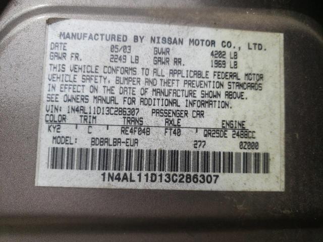 Photo 10 from auction – 2003 NISSAN ALTIMA BAS with VIN 1N4AL11D13C286307