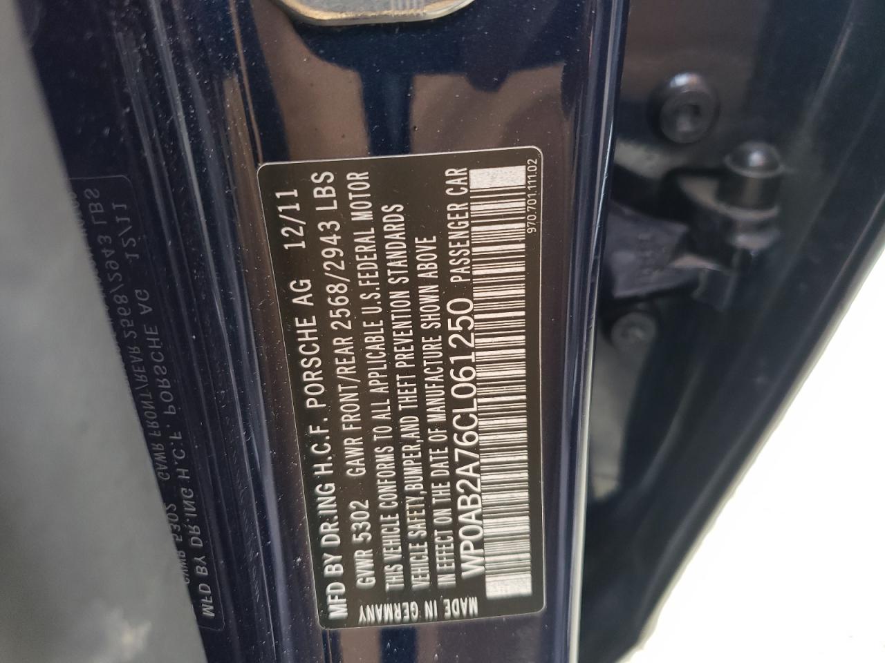 Photo 10 from auction – 2012 PORSCHE PANAMERA S with VIN WP0AB2A76CL061250