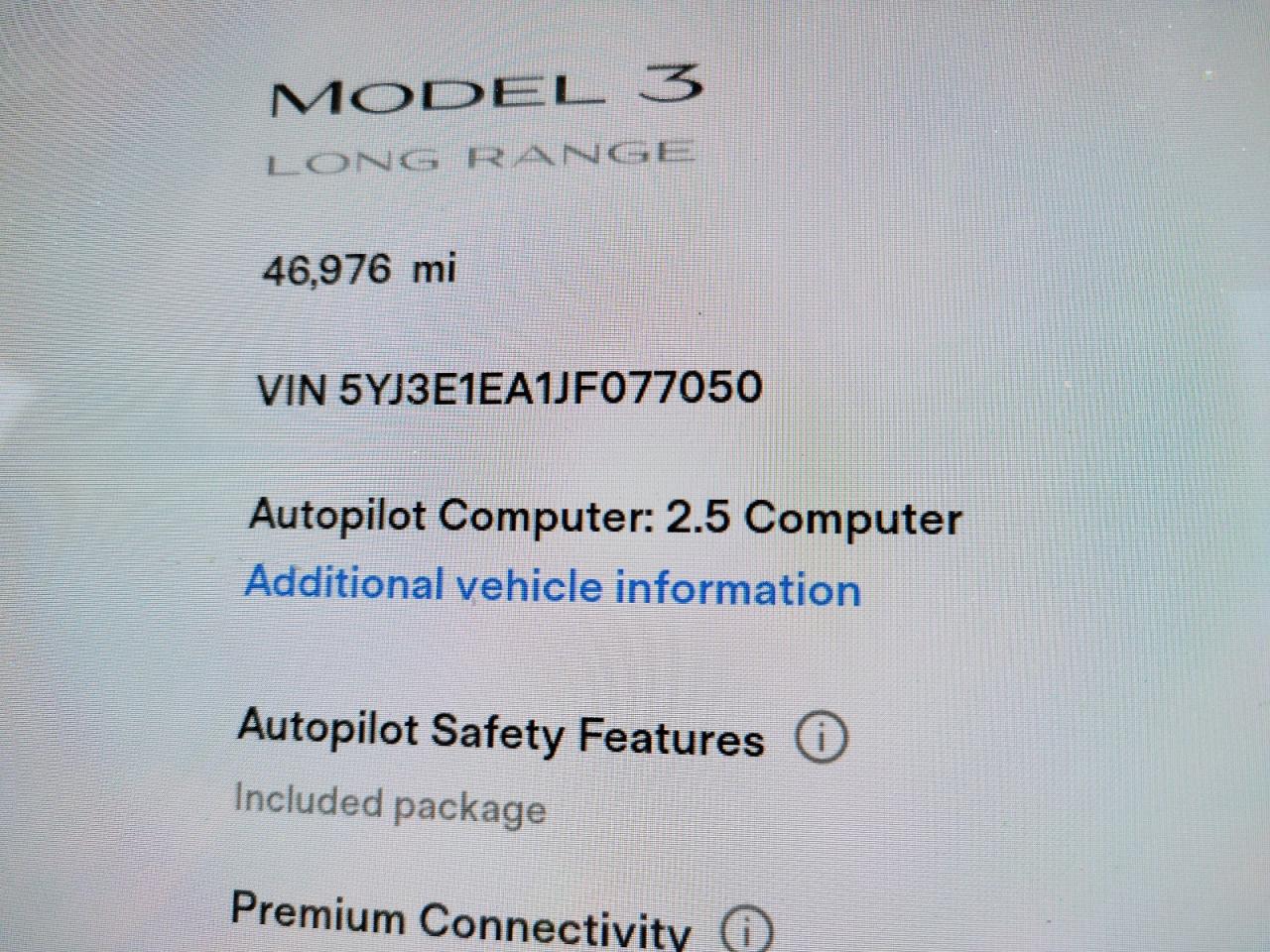 Photo 8 from auction – 2018 TESLA MODEL 3 with VIN 5YJ3E1EA1JF077050