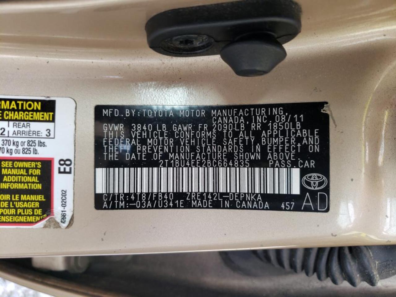 Photo 10 from auction – 2011 TOYOTA COROLLA BA with VIN 2T1BU4EE2BC664835
