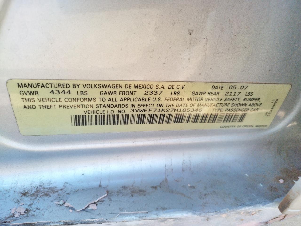Photo 10 from auction – 2007 VOLKSWAGEN JETTA WOLF with VIN 3VWEF71K27M185346