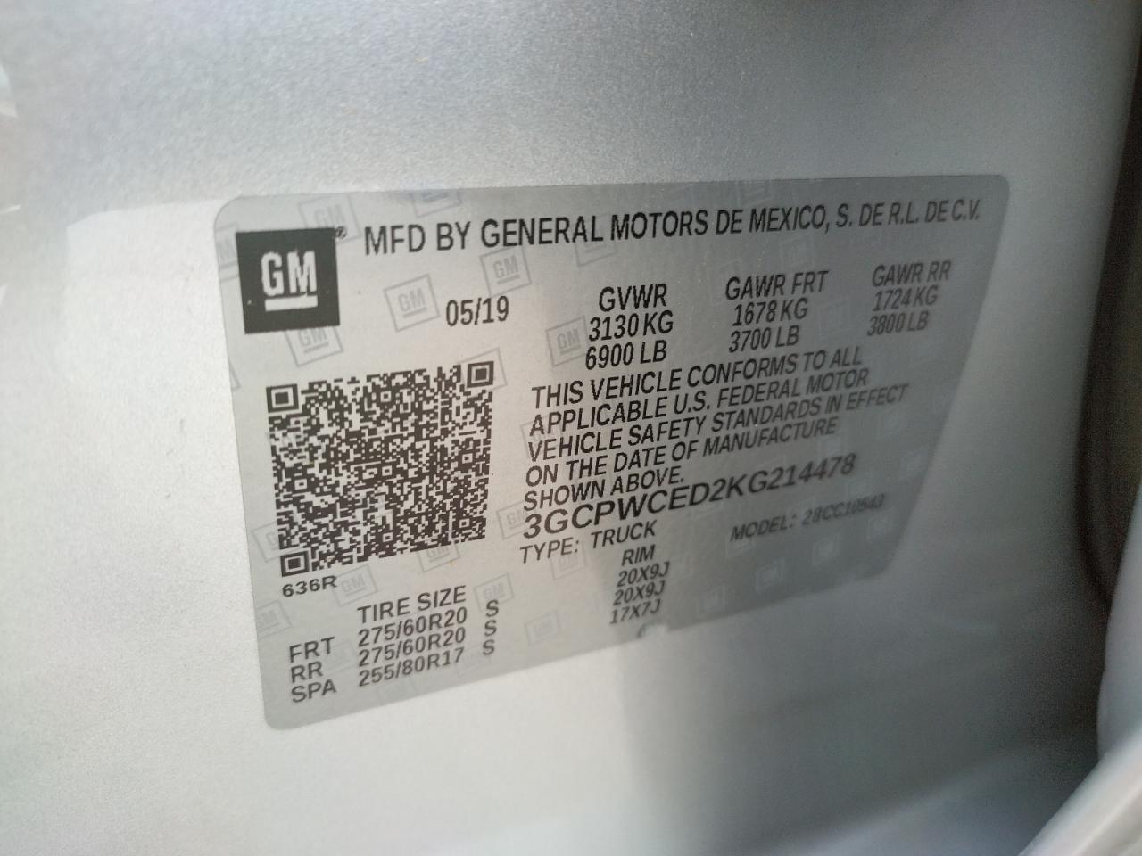 Photo 10 from auction – 2019 CHEVROLET SILVERADO with VIN 3GCPWCED2KG214478