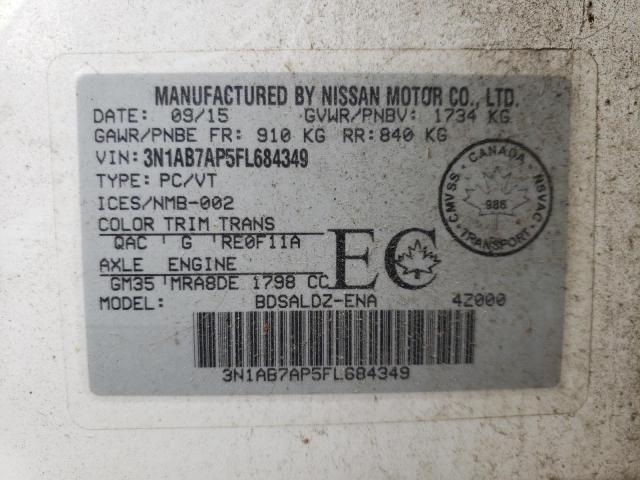 Photo 10 from auction – 2015 NISSAN SENTRA S with VIN 3N1AB7AP5FL684349