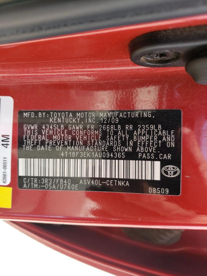 Photo 10 from auction – 2010 TOYOTA CAMRY BASE with VIN 4T1BF3EK1AU094365