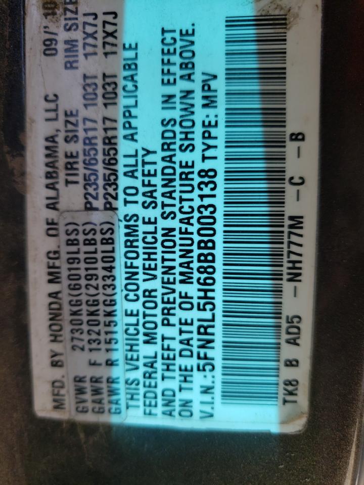 Photo 10 from auction – 2011 HONDA ODYSSEY EX with VIN 5FNRL5H68BB003138
