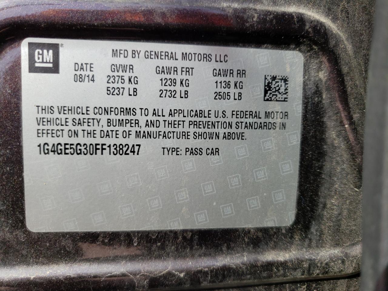 Photo 10 from auction – 2015 BUICK LACROSSE P with VIN 1G4GE5G30FF138247