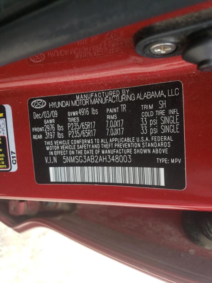 Photo 10 from auction – 2010 HYUNDAI SANTA FE G with VIN 5NMSG3AB2AH348003