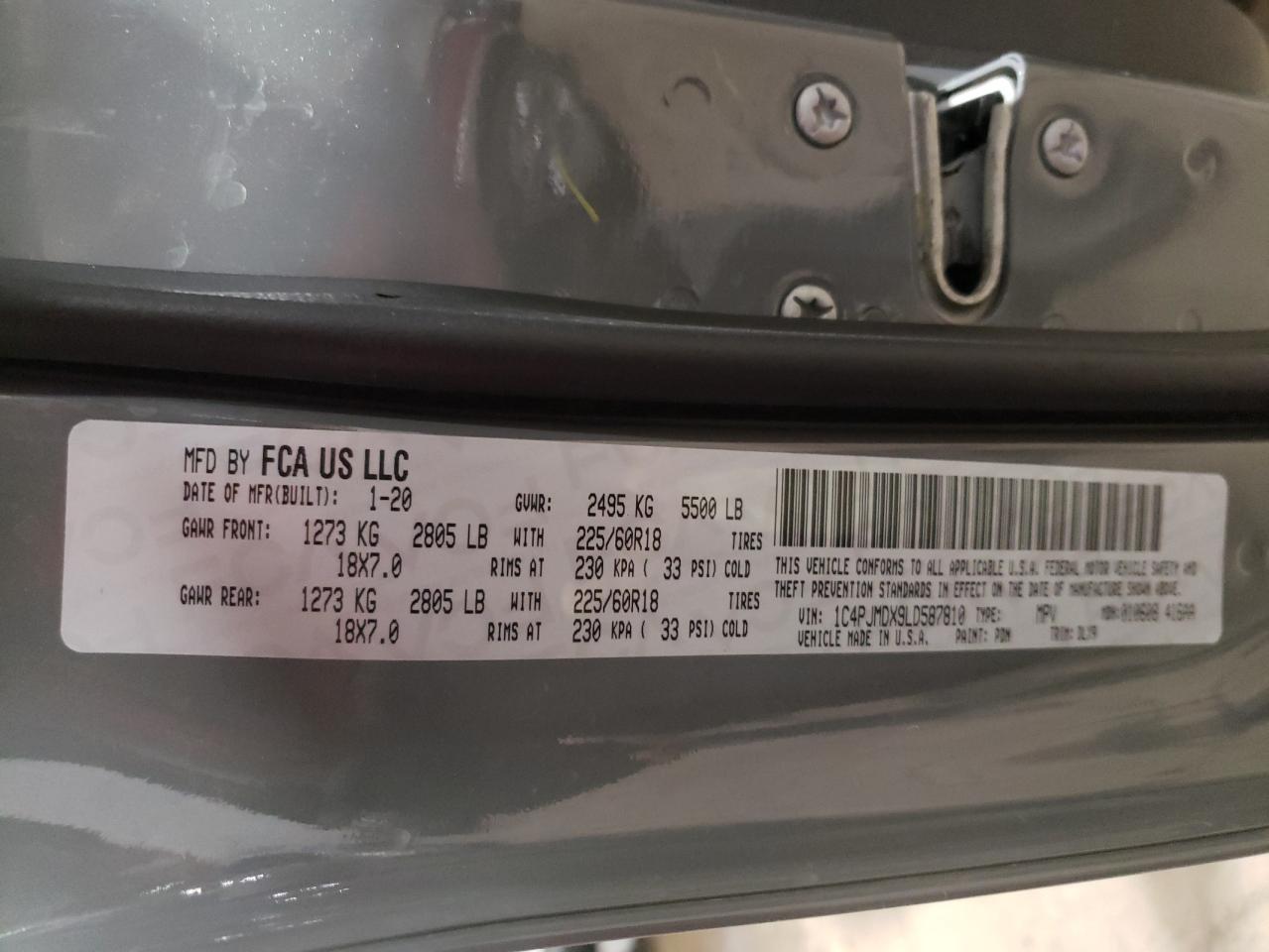Photo 10 from auction – 2020 JEEP CHEROKEE L with VIN 1C4PJMDX9LD587810
