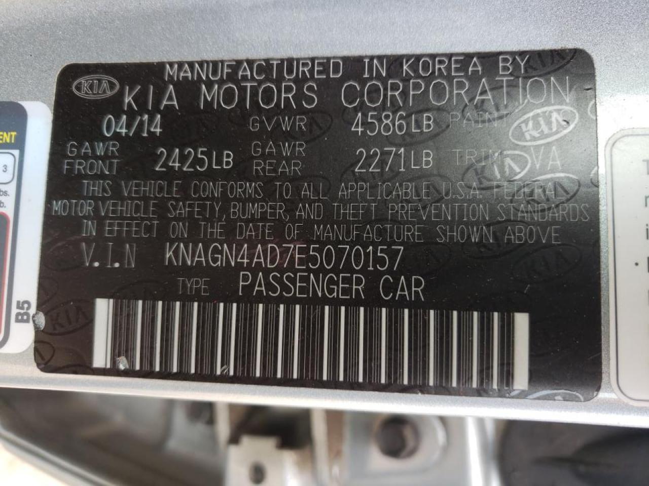 Photo 10 from auction – 2014 KIA OPTIMA HYB with VIN KNAGN4AD7E5070157