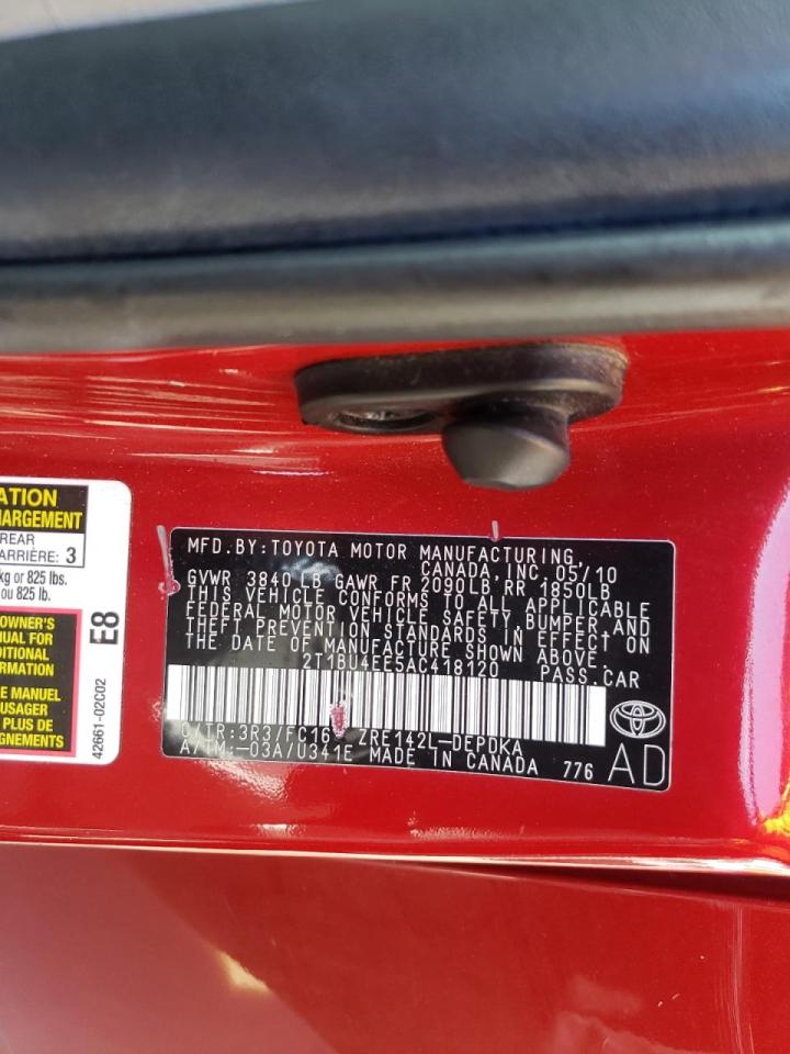 Photo 10 from auction – 2010 TOYOTA COROLLA BA with VIN 2T1BU4EE5AC418120