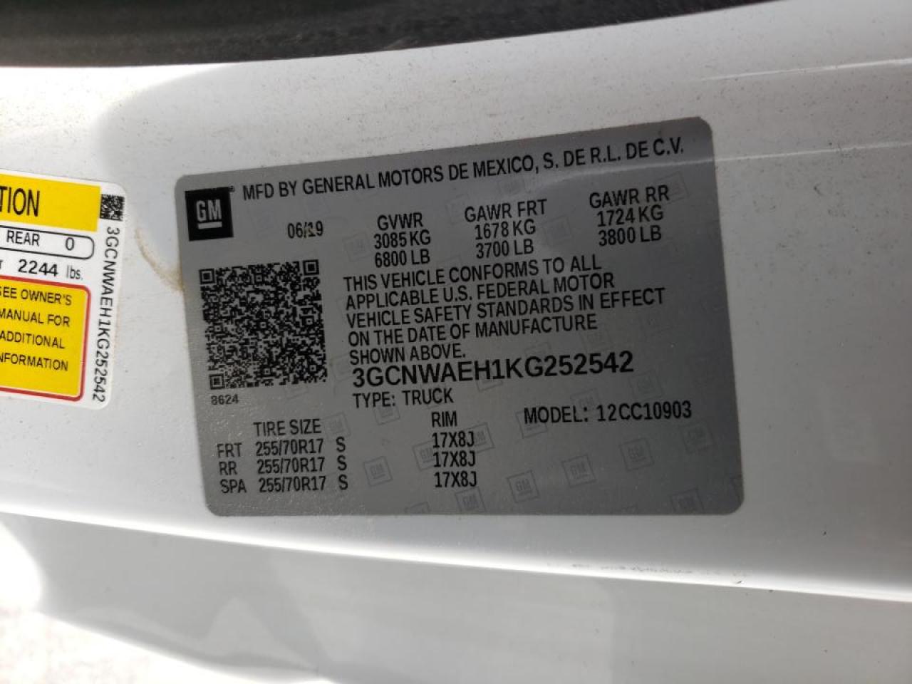 Photo 10 from auction – 2019 CHEVROLET silverado with VIN 3GCNWAEH1KG252542