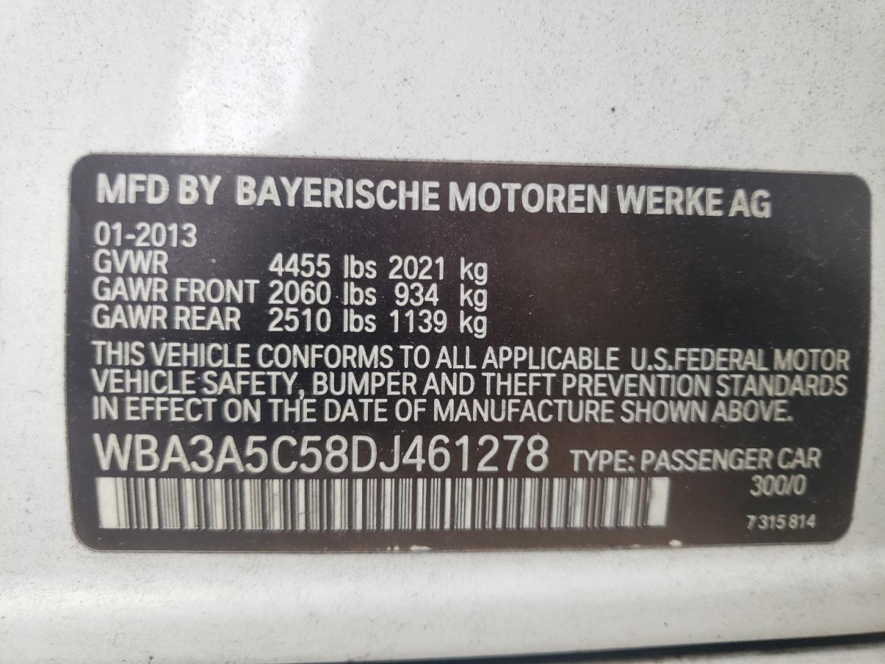Photo 10 from auction – 2013 BMW 328 I with VIN WBA3A5C58DJ461278