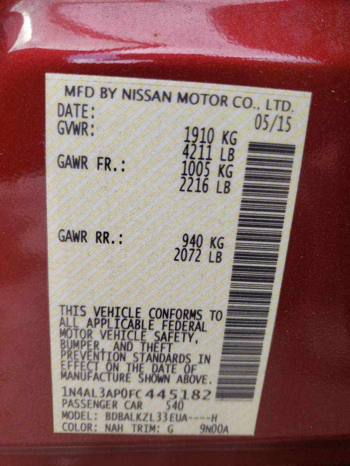 Photo 10 from auction – 2015 NISSAN ALTIMA 2.5 with VIN 1N4AL3AP0FC445182
