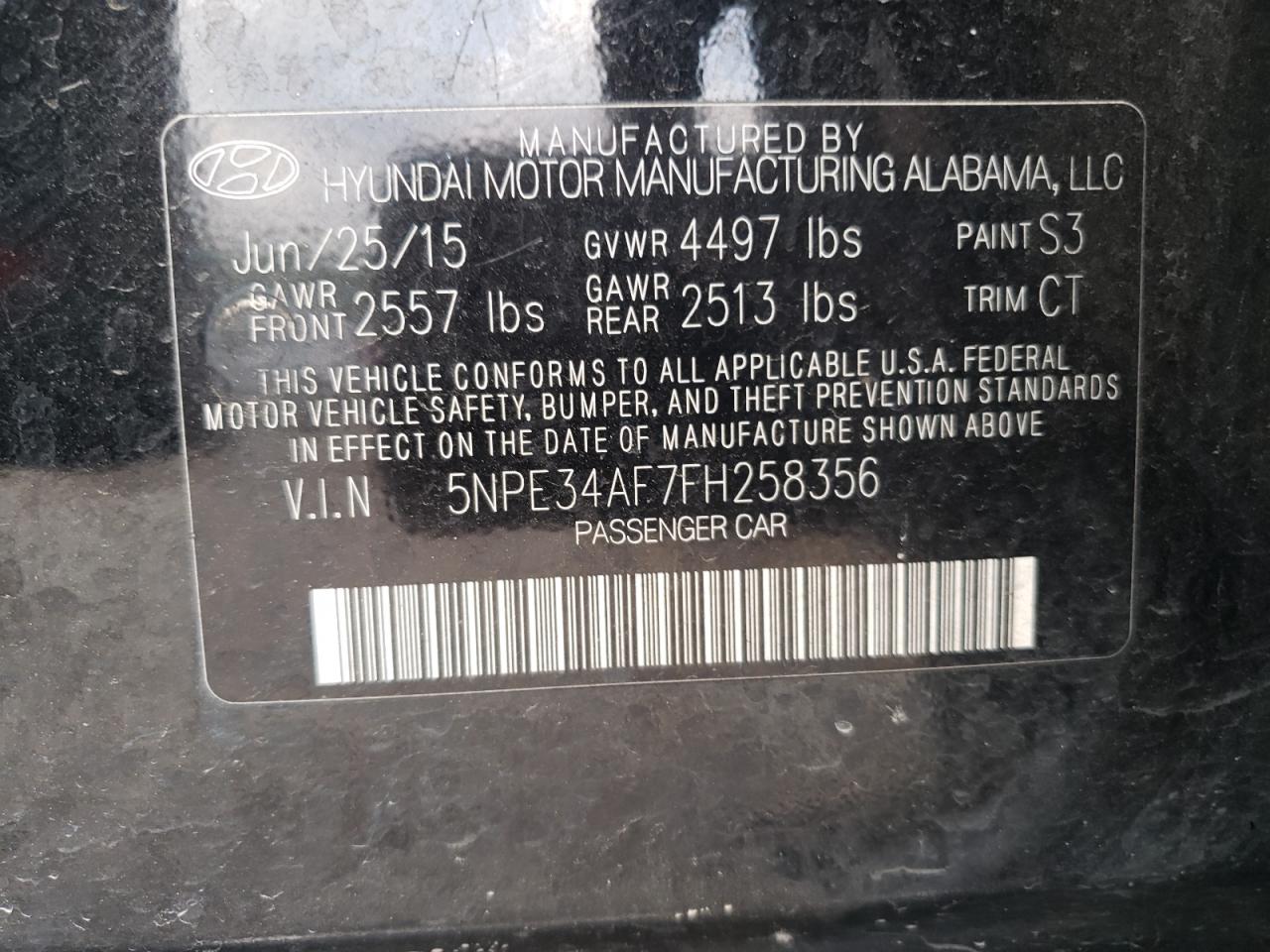 Photo 10 from auction – 2015 HYUNDAI SONATA SPO with VIN 5NPE34AF7FH258356