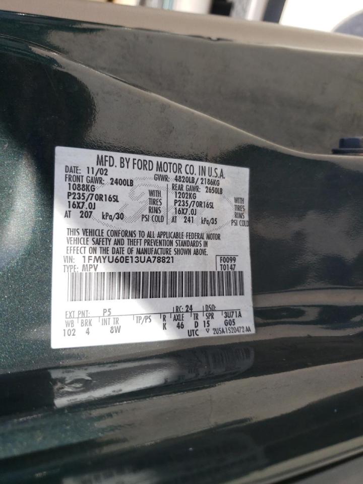 Photo 10 from auction – 2003 FORD EXPLORER S with VIN 1FMYU60E13UA78821