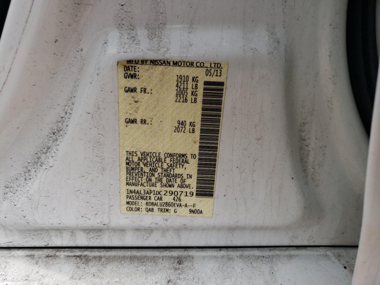 Photo 10 from auction – 2013 NISSAN ALTIMA 2.5 with VIN 1N4AL3AP1DC290719