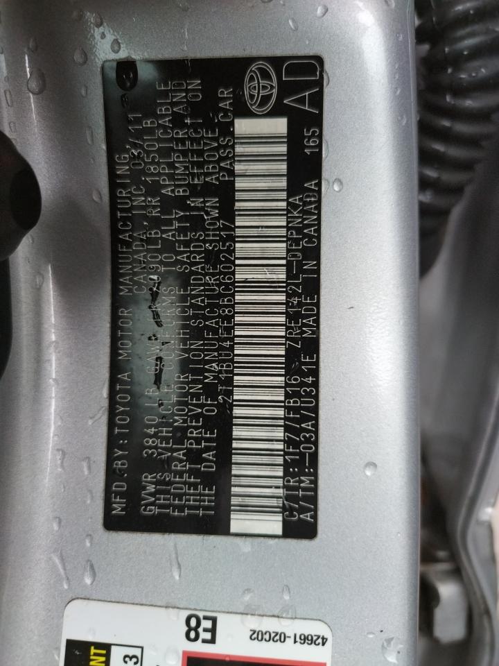Photo 10 from auction – 2011 TOYOTA COROLLA BA with VIN 2T1BU4EE8BC602517