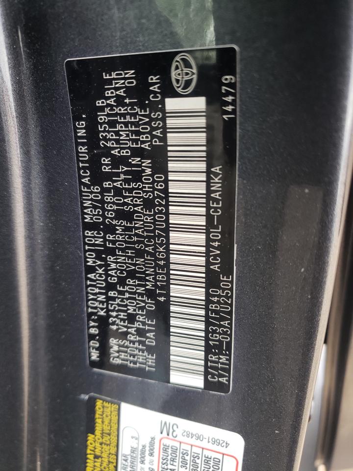 Photo 10 from auction – 2007 TOYOTA CAMRY CE with VIN 4T1BE46K57U032760