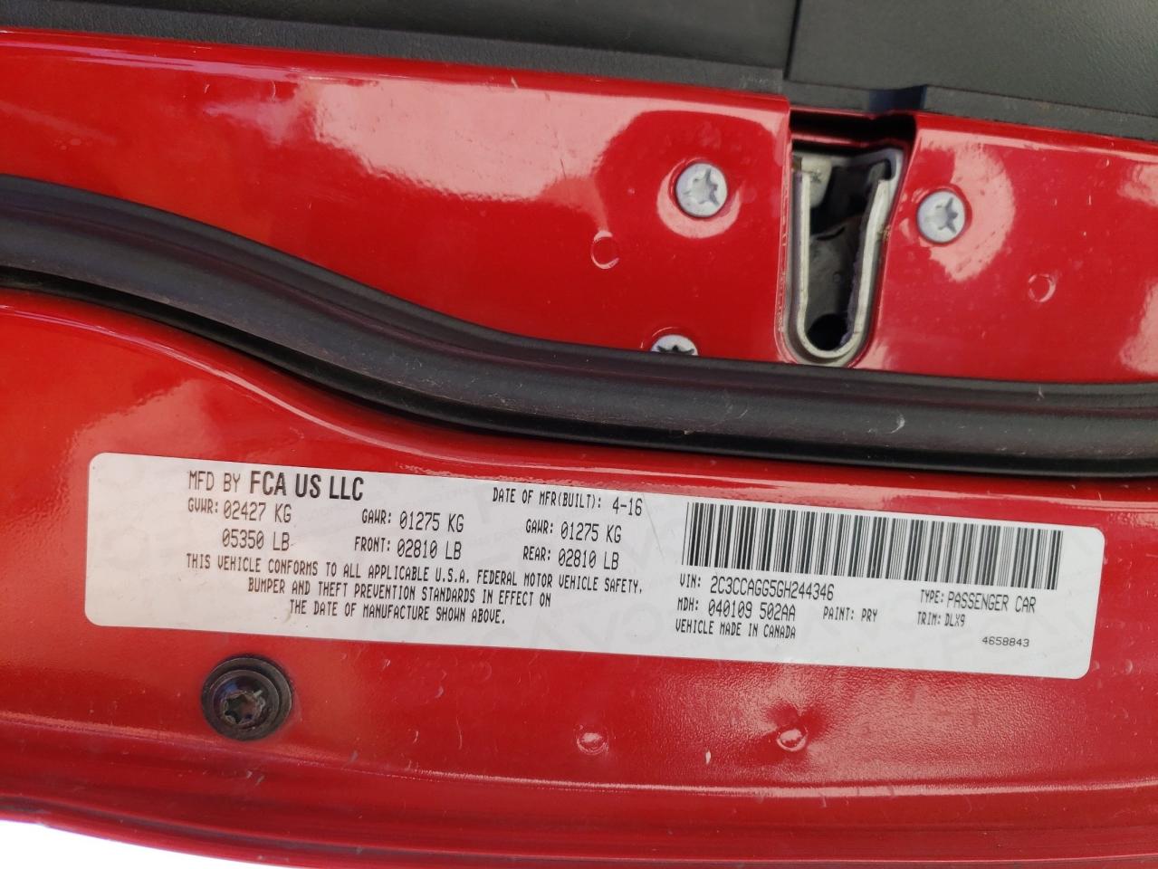 Photo 10 from auction – 2016 CHRYSLER 300 S with VIN 2C3CCAGG5GH244346