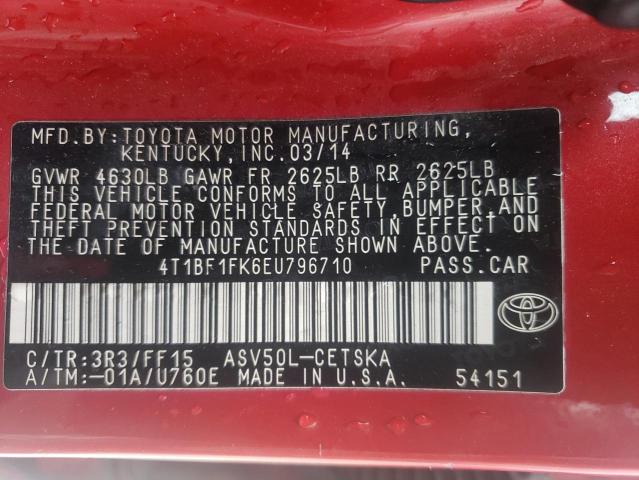 Photo 10 from auction – 2014 TOYOTA CAMRY L with VIN 4T1BF1FK6EU796710