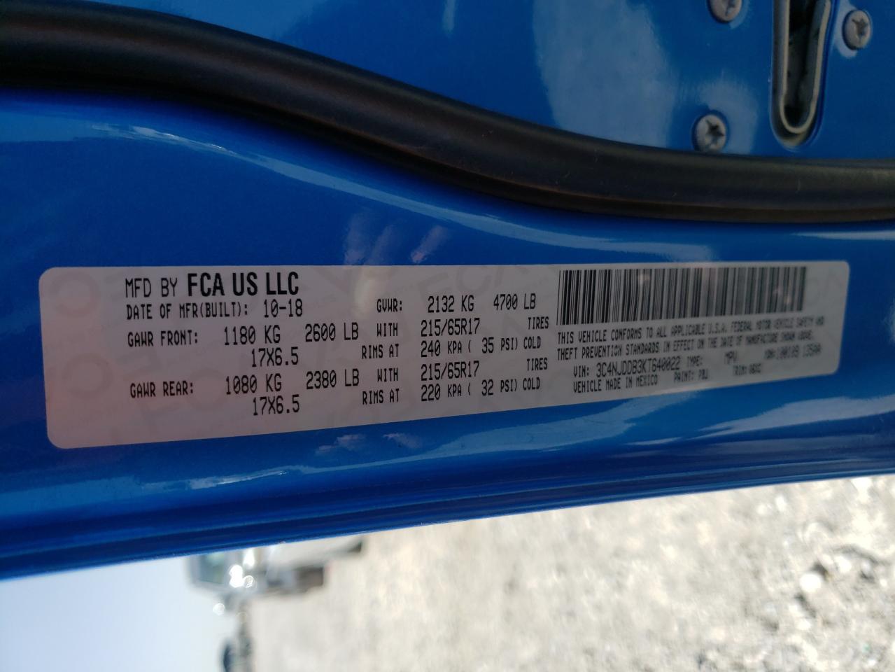 Photo 10 from auction – 2019 JEEP COMPASS TR with VIN 3C4NJDDB3KT640022