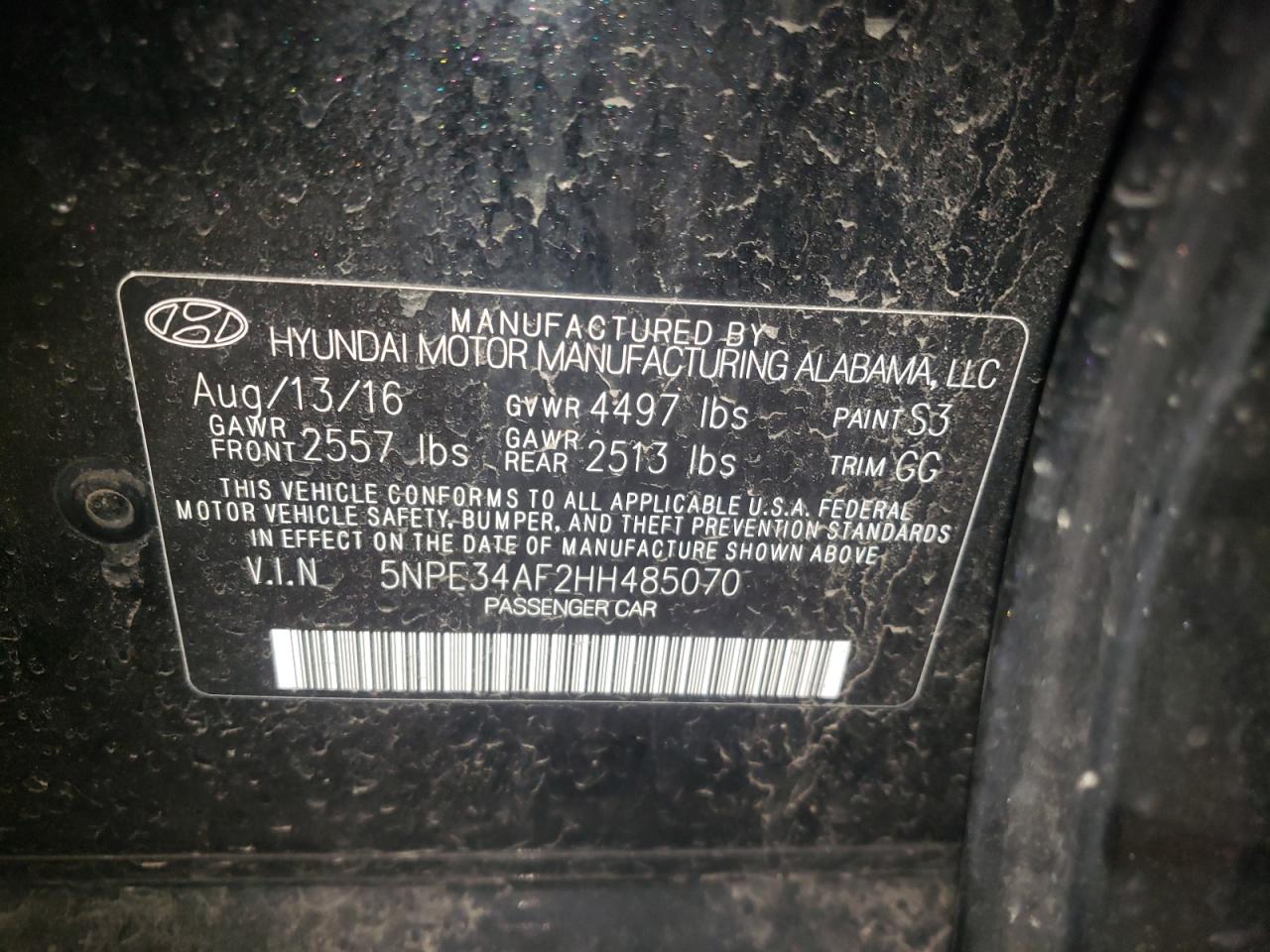 Photo 10 from auction – 2017 HYUNDAI SONATA SPO with VIN 5NPE34AF2HH485070