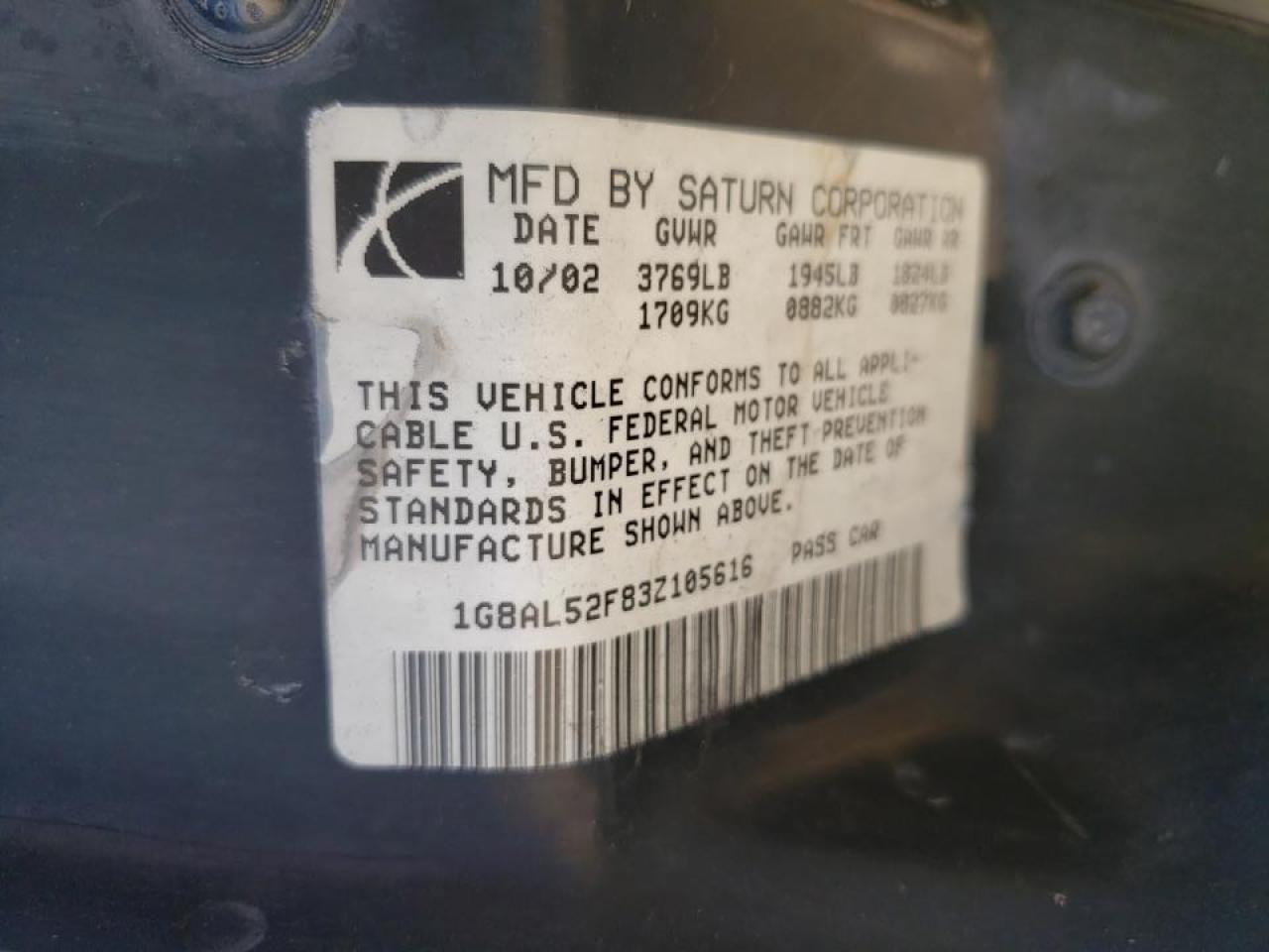 Photo 10 from auction – 2003 SATURN ION with VIN 1G8AL52F83Z105616