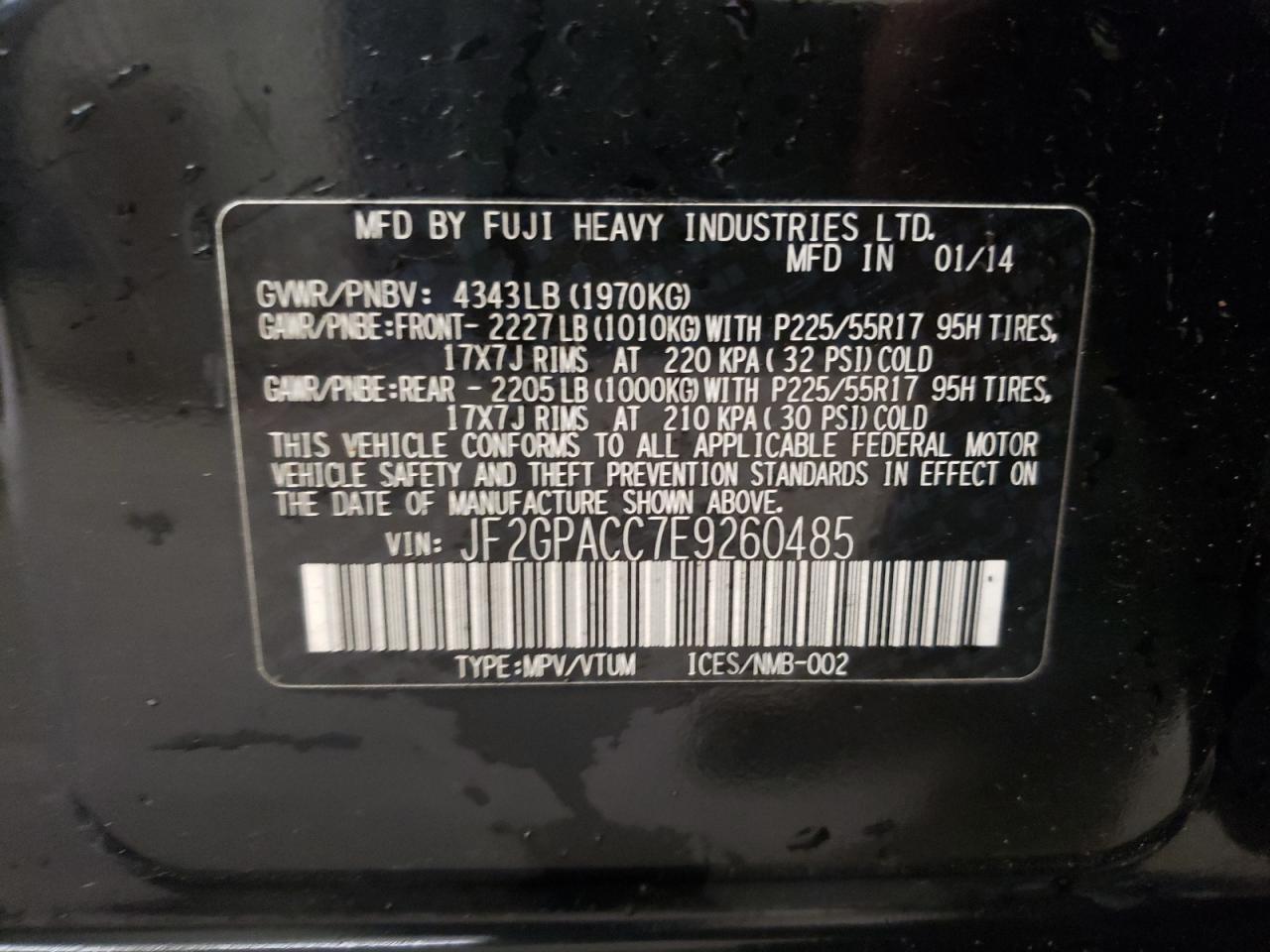 Photo 10 from auction – 2014 SUBARU XV CROSSTR with VIN JF2GPACC7E9260485