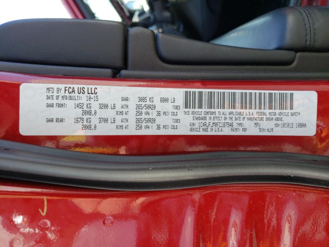 Photo 10 from auction – 2015 JEEP GRAND CHER with VIN 1C4RJFJM0FC187546