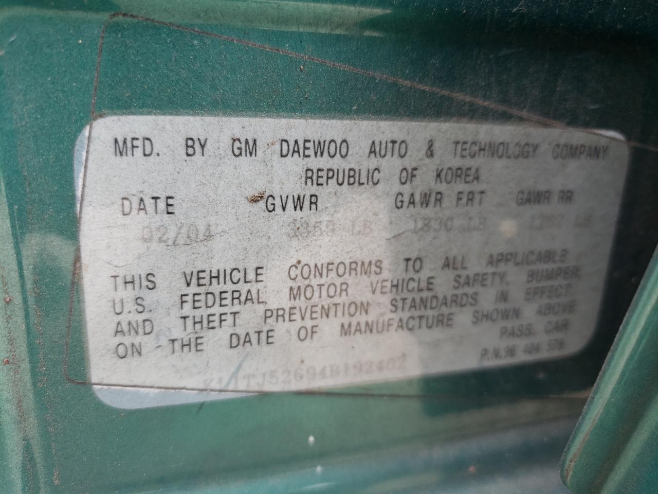 Zdjęcie 10 z aukcji – 2004 CHEVROLET AVEO z VIN KL1TJ52694B192402