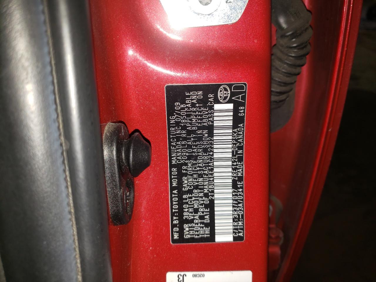 Photo 10 from auction – 2010 TOYOTA COROLLA BA with VIN 2T1BU4EE1AC242232