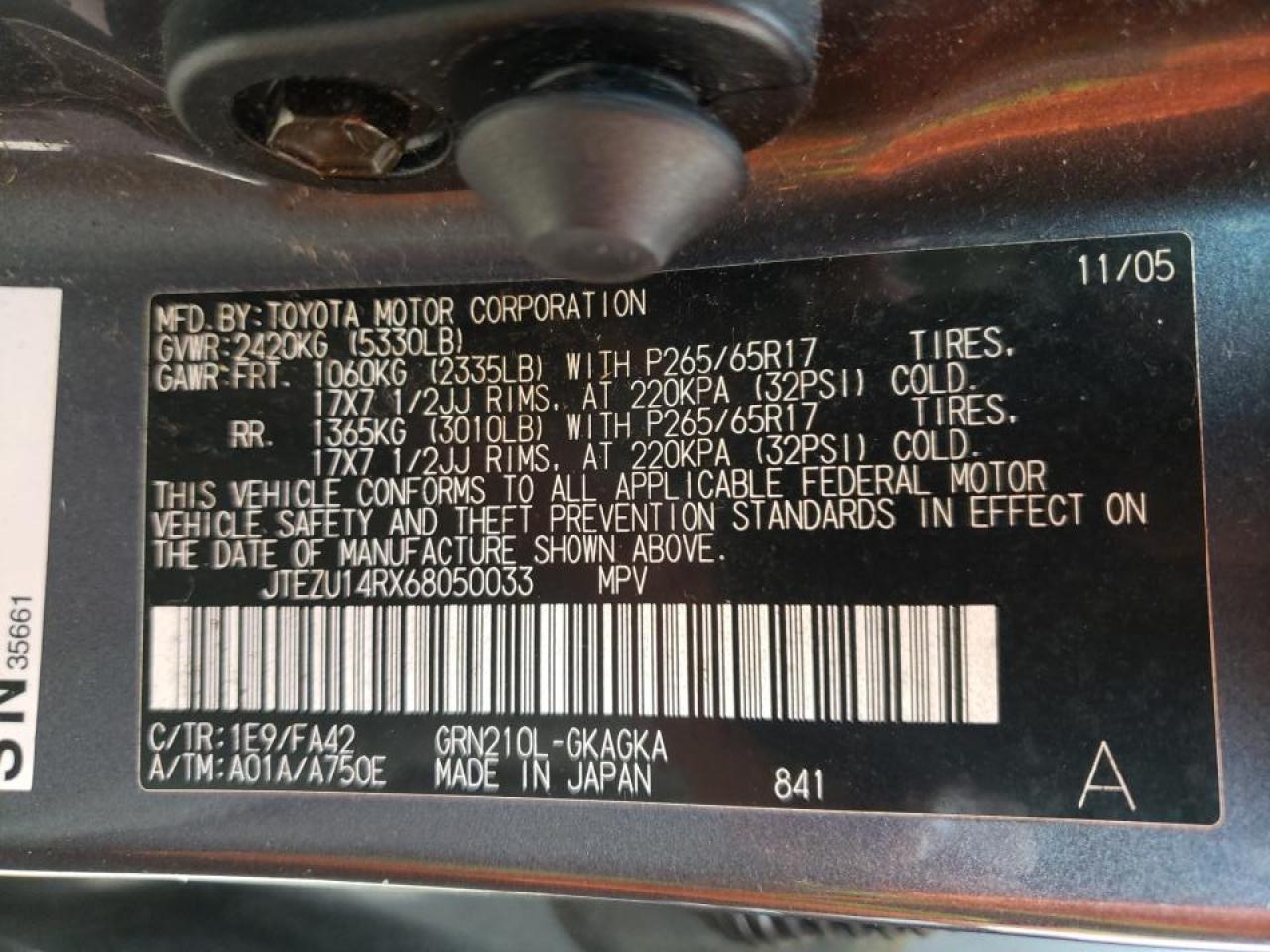 Photo 10 from auction – 2006 TOYOTA 4RUNNER SR with VIN JTEZU14RX68050033