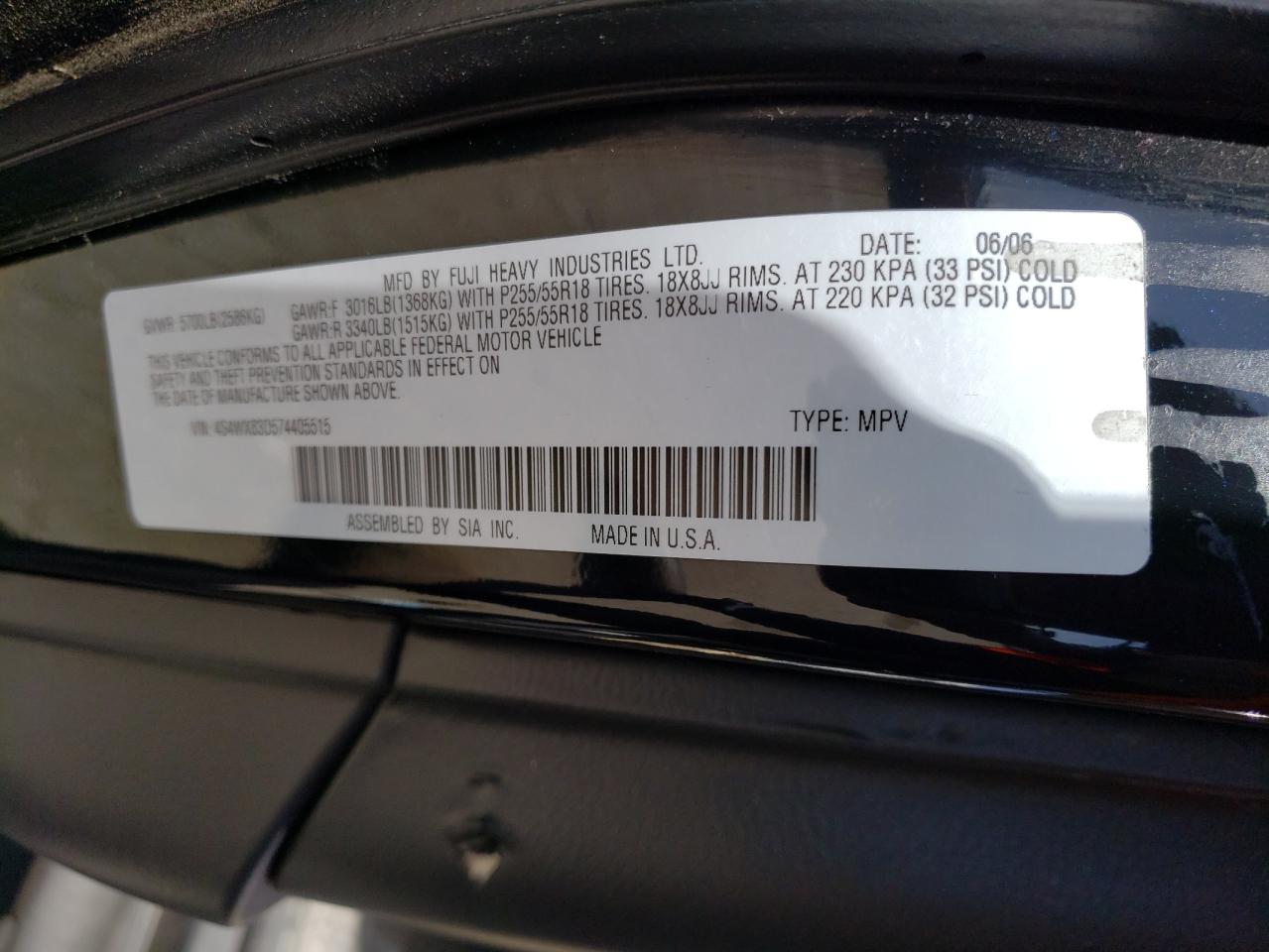 Photo 10 from auction – 2007 SUBARU B9 TRIBECA with VIN 4S4WX83D574405515