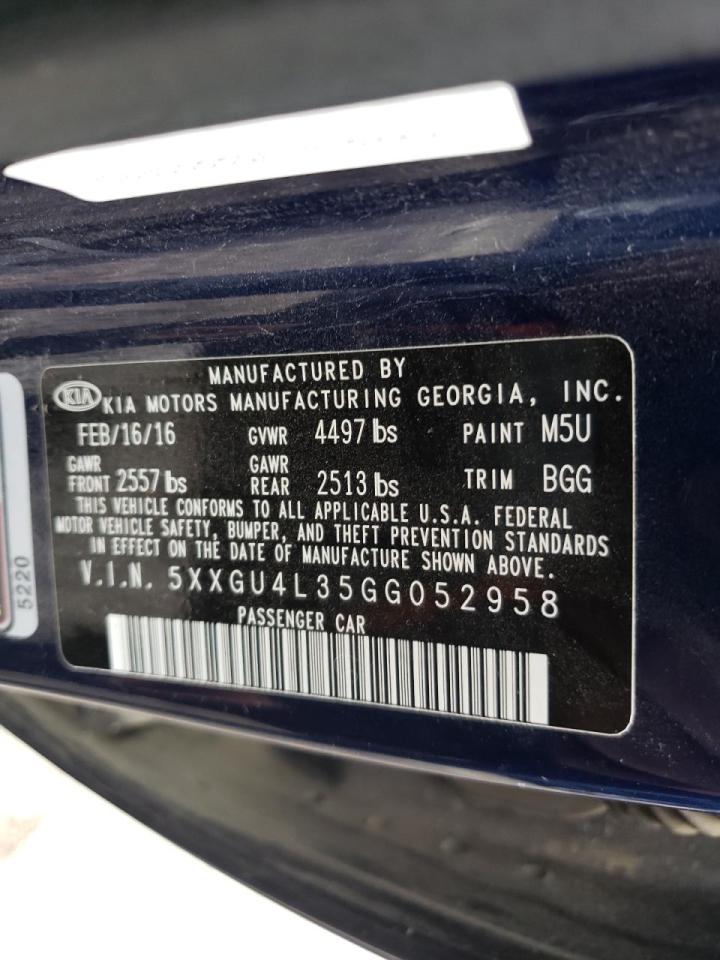 Zdjęcie 10 z aukcji – 2016 KIA OPTIMA EX z VIN 5XXGU4L35GG052958