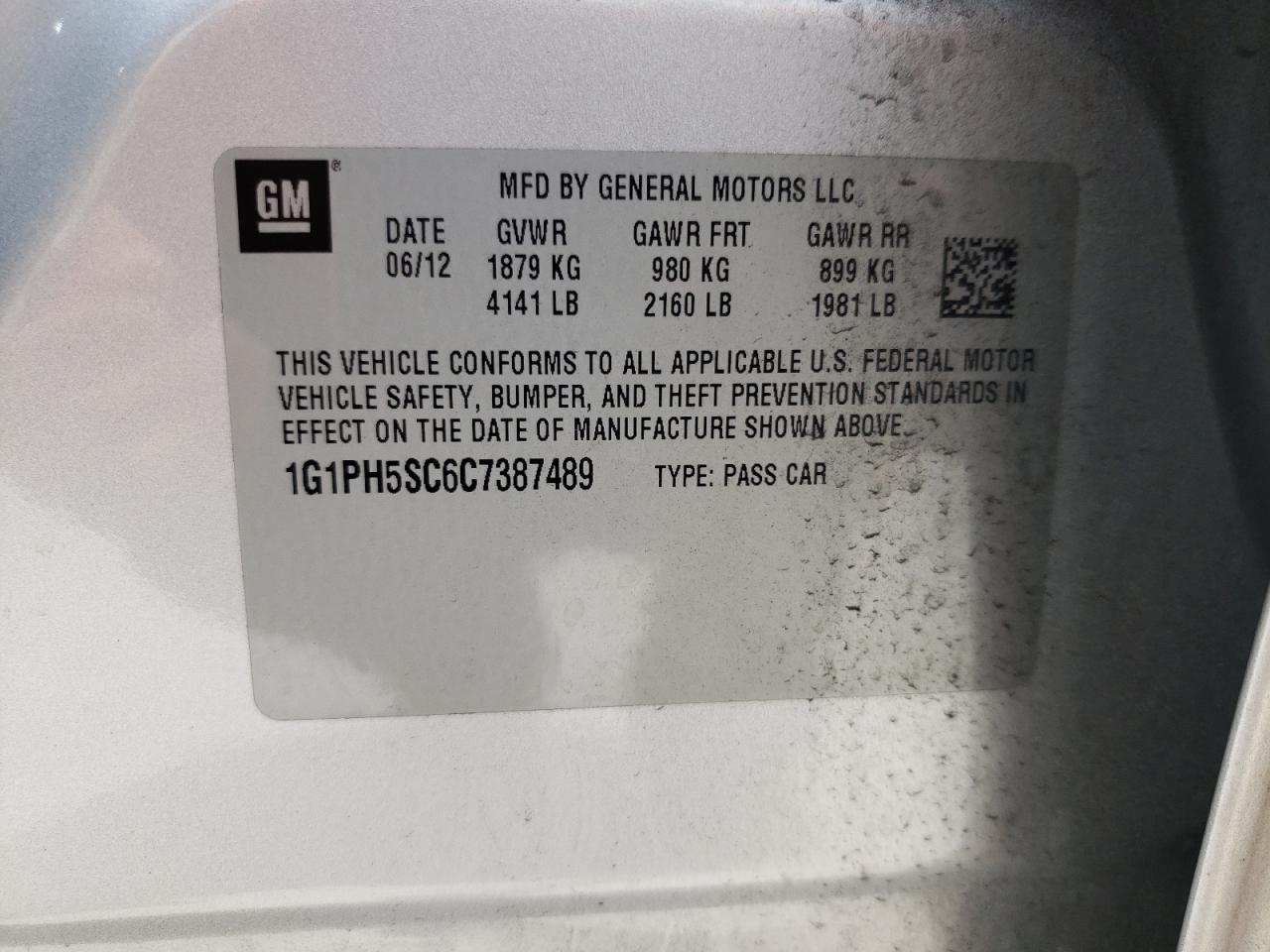 Photo 10 from auction – 2012 CHEVROLET CRUZE LTZ with VIN 1G1PH5SC6C7387489