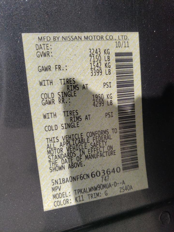 Photo 10 from auction – 2012 NISSAN ARMADA SV with VIN 5N1BA0NF6CN603640